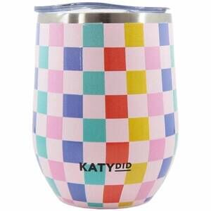 NEW KATYDID stemless wine tumbler cup in checkered